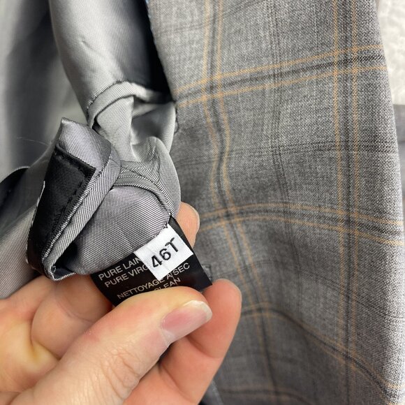 Peter Millar Blazer Men's 46T Sports Coat Jacket 100% Wool Plaid Grey / Orange - Picture 12 of 16